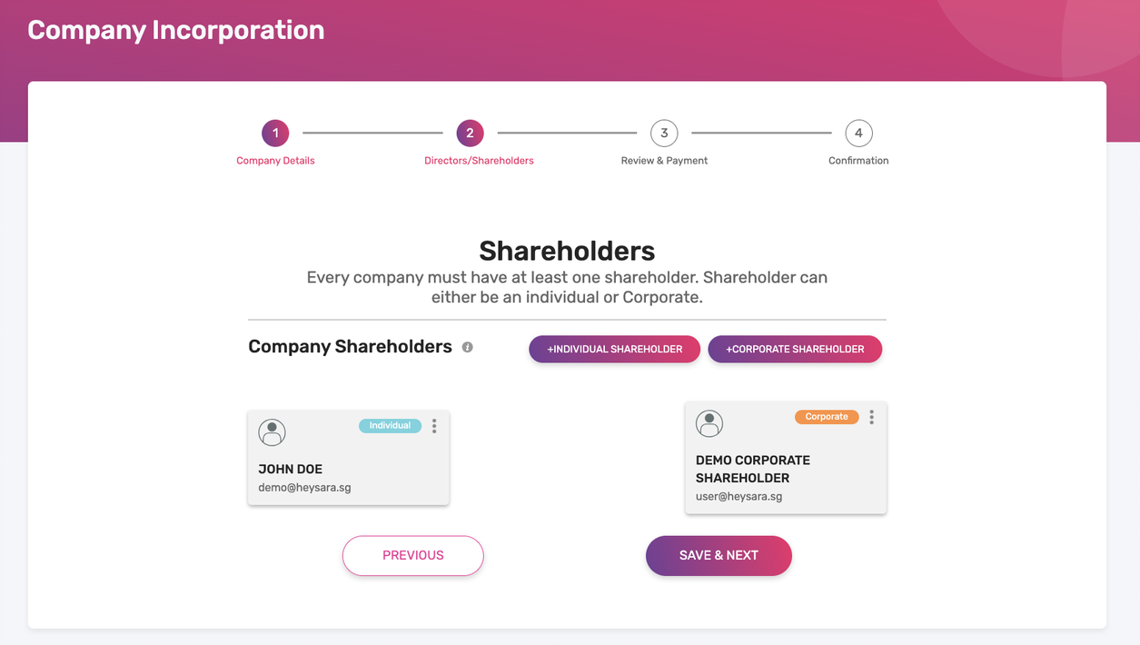 4 - Enter Shareholders Information